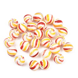 Red Handmade Porcelain Beads, Hand Painted, Bright Glazed Porcelain, Round with Stripe, Red, 10.5mm, Hole: 2.5mm