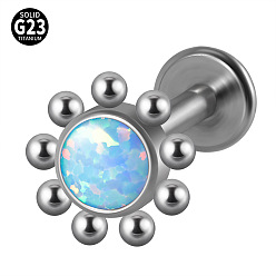 Солнце G23 титановые безрезьбовые лабреты, с имитацией опал, цвет нержавеющей стали, солнце, 8 мм, штифты : 1.2 мм