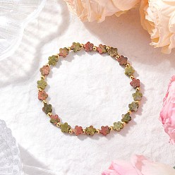 Унакит Браслеты из натуральных бусин унакита для женщин, цветка сливы, с латунной бисера, внутренний диаметр: 2-1/8 дюйм (5.5 см)