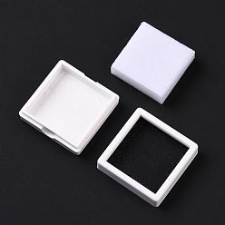 White Square Plastic Diamond Presentation Boxes, Small Jewelry Show Cases, with Clear Acrylic Windows and Sponge Mat Inside, White, 4.1x4.1x1.6cm, 7.5mm Deep, Inner Diameter: 35x35mm 