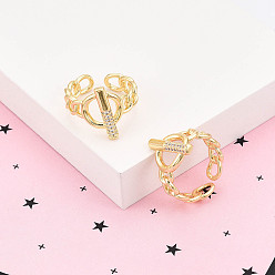 Настоящее золото 18K Латунные кольца-манжеты с микропаве и прозрачным цирконием для женщин, без кадмия и без свинца, символ, реальный 18 k позолоченный, 16.5 мм, внутренний диаметр: 17 мм