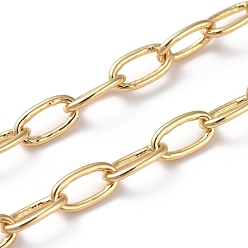 Настоящее золото 18K Латунные скрепки, тянутые удлиненные кабельные цепи, пайки, с катушкой, овальные, долговечный, реальный 18 k позолоченный, 8x5x1 мм, около 16.4 футов (5 м) / рулон