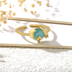 Бирюза Латунные микро проложить манжеты кольца кубического циркония, с кошачий глаз, реальный 18 k позолоченный, собака, бирюзовые, внутренний диаметр: регулируемый