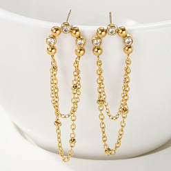 Золотой 304 серьги-гвоздики с кисточками из нержавеющей стали и стразами, U-образный, золотые, 38 мм