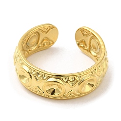 Золотой 304 открытые манжеты из нержавеющей стали, круглый рифленый, золотые, размер США 7 (17.3 мм)