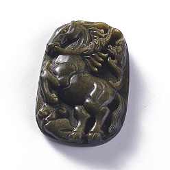 Обсидиан Натуральные золотистые обсидианные подвески, овальные с лошадью, 51.2x33.5x12 мм, отверстие : 1.2 мм