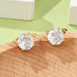 Золотой Серьги-гвоздики из латуни с микропаве из прозрачного кубического циркония для женщин, без кадмия и без свинца, долговечный, стойки покрытие, золотые, 7x12.5 мм