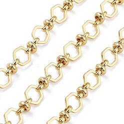 Настоящее золото 18K Латунные шестигранные звенья цепи с покрытием стойки, несварные, с катушкой, долговечный, без кадмия и без свинца, реальный 18 k позолоченный, 8x7x1 мм