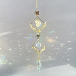 Цитрин Подвесные украшения в виде проволочных самородков из натурального цитрина и металла в форме ромба, Стеклянные ловцы солнца с кисточками для украшения сада на открытом воздухе, 450x50x10 мм