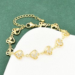 Сердце Латунные браслеты-цепочки с микропаве из прозрачных кубических цирконий для женщин, стойки покрытие, долговечный, без свинца и без кадмия, реальный 18 k позолоченный, сердце, 7-1/2 дюйм (19 см)