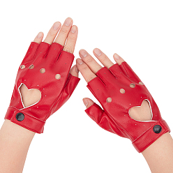 Red PU Leather Fingerless Gloves, Half-finger Gloves, Red, 137x85x8mm