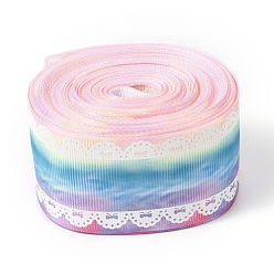 Colorful Polyester Printed Grosgrain Ribbon, Single Face Lace Pattern, for DIY Handmade Craft, Gift Decoration , Colorful, 1-1/2 inch(38mm), 10 yards/roll(9.14m/roll)