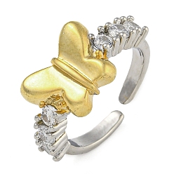 Бабочка Открытые манжеты из латуни с микропаве и прозрачным фианитом, для женщин, платиной и золотом, бабочка, регулируемый, Бабочка: 10x13 mm