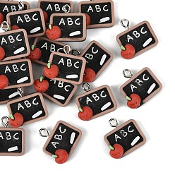 Rectangle 20 шт. подвески из непрозрачной смолы на тему изучения, подвески для учебных принадлежностей с цветным покрытием из нержавеющей стали 304 петли из нержавеющей стали, прямоугольные, 17~17.5x19~19.5x4~4.5 мм, отверстие : 2 мм