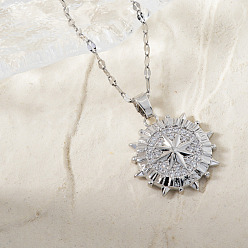 Платина Элегантные подвески в стиле хип-хоп с латунным паве из прозрачных кубических цирконий для повседневного ношения, платина, 15.75 дюйм (40 см)