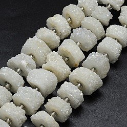 Blanco Cuentas de cristal de cuarzo druzy natural hebras, cuarzo solar, teñido, pepitas, blanco, 12~26x6~17 mm, agujero: 1~2 mm, sobre 14~16 unidades / cadena, 7.9~8.3 pulgada (20~21 cm)