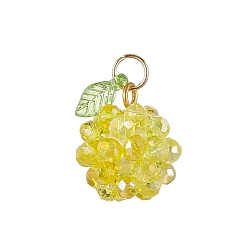 Желтый Подвески из гальванопластического стекла, фрукты, с прозрачным акриловым и золотистым 304 кольцом из нержавеющей стали, граненые, желтые, 16x15 мм, отверстие : 5 мм