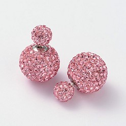 223_Light Rose Double Austrian Crystal Ball Ear Studs, with 925 Sterling Silver Pins and Brass Findings, 223_Light Rose, 6~12mm, Pin: 0.7mm