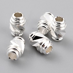 Посеребрённый Латунные бусины, долговечный, баррель, 925 серебро покрытием, 6x4 мм, отверстие : 1.8 мм