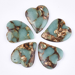 Pale Turquoise Assembled Natural Bronzite and Syntheti Aqua Terra Jasper Pendants, Heart, Pale Turquoise, 39.5x35x6.5mm, Hole: 1.4mm