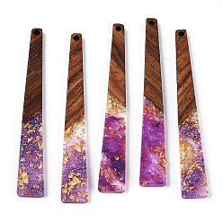 Средняя Орхидея Большие подвески из прозрачной смолы и орехового дерева, золотой фольгой, трапециевидные подвески, средне орхидеи, 69.5x10x3.5 мм, отверстие : 2 мм