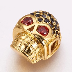 Золотой Латунные микро проложить кубического циркония бусы, череп, золотые, 13x10x7 мм, отверстие : 2.5 мм