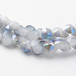 Белый Дым Гальванические стеклянные бусины, имитация нефрита, с половиным покрытием цвета радуги, граненые, алмаз, серый, 4x4 мм, отверстие : 1 мм, около 143 шт / нитка, 11.8 дюйм
