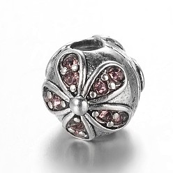 Свет Аметист Цветок античный Посеребренная сплав горный хрусталь европейский клип застежками, светлый аметист, 10.5x9.5 мм, отверстие : 3 мм