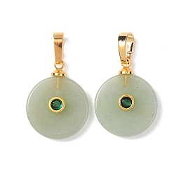 Зеленый Авантюрин Естественный зеленый авантюрин подвески, Плоские круглые подвески в виде монет с латунными микрофибровыми кристаллами., золотые, 20x16x6 мм, отверстие : 7x4 мм