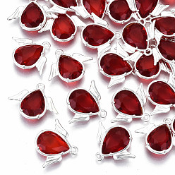 Красный Граненые подвески стекла, с элементами из экологически чистого сплава, без кадмия, без никеля и без свинца, ангел, серебряные, красные, 18x22x4.5 мм, отверстие : 1.6 мм