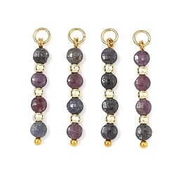 Golden Natural Red Corundum/Ruby and Sapphire Pendants, Faceted Flat Round Bead Charms, Golden, 25x3.8x2.5mm, Hole: 3mm