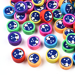 Couleur Mélangete Perles en fimo faits à la main, plat et circulaire avec l'homme, couleur mixte, 9~10x4~5mm, Trou: 1.5mm
