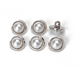 Платина Кнопки сплава хвостовиком, с пластиковыми бусинами из искусственного жемчуга, цветок, платина, 10.5x10.5 мм