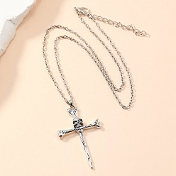 Cross Ожерелья из сплава с подвесками в стиле хип-хоп, платина, крестик, 18.11 дюйм (46 см), Кулон : 50x32 мм