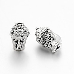 Antique Silver Alloy 3D Buddha Head Beads, Antique Silver, 13x8.5x8mm, Hole: 1.5~2mm