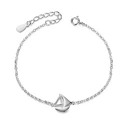 Silver Classic 925 Sterling Silver Link Bracelets, Sailboat, Silver, 6-1/8 inch(155mm)