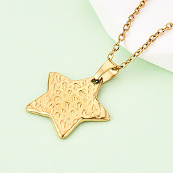 Настоящее золото 18K 304 подвесные из нержавеющей стали ожерелья, текстурированная звезда, ионное покрытие (ip), реальный 18 k позолоченный, 17.72~18.11 дюйм (45~46 см)