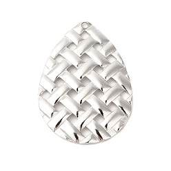Stainless Steel Color Non-Tarnish 304 Stainless Steel Pendants, Braided Texture Teardrop Charms, Stainless Steel Color, 41.5x29.5x2.5mm, Hole: 1.8mm
