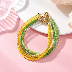 Желтый Многослойные браслеты из стеклянных бусин для женщин, круглые, желтые, 7-3/8 дюйм (18.6 см)