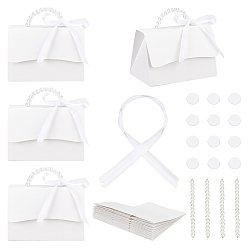 Белый Свадебные бумажные коробки для упаковки конфет с полиэстеровой лентой и цепочкой из ПВХ-бусин, складные ящики для хранения на свадьбу, белые, 132x75x85 мм