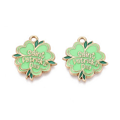 Светло-зеленый Подвески из сплава с эмалью ко Дню Святого Патрика, , золотые, без кадмия, без никеля и без свинца, светло-зеленый, 23.5x21.5x2.5 мм, отверстие : 2 мм