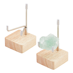 Платина Квадратные деревянные мольберты из хрустального камня с железным держателем, для минеральной витрины из агата с драгоценными камнями, платина, 5.05x5.05x9 см