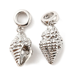 Платина Латунные европейские подвески с подвесками, Подвески с большими отверстиями, без свинца и без кадмия, очарование раковины, платина, 27 мм, отверстие : 4.8 мм