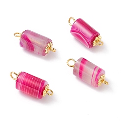 Natural Agate Dyed Natural Agate Link Connectors, with Alloy Daisy Spacer Beads and Iron Eye Pin, Golden, Column, 20~21x8mm, Hole: 1.8~2.6mm