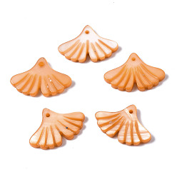 Sandy Brown Natural Freshwater Shell Pendants, Dyed, Ginkgo Leaf, Sandy Brown, 12x17.5x2mm, Hole: 1.2mm