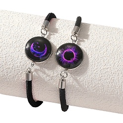 Солнце 2Наборы браслетов со светящимися стеклянными звеньями на День святого Валентина, Пара светящихся в темноте браслетов на шнуре, солнце, 6-7/8 дюйм (17.5 см)