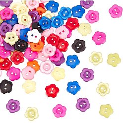 Mixed Color Resin Buttons, Dyed, Flower, Mixed Color, 15x3mm, 200pcs/bag