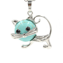 Synthetic Turquoise Synthetic Turquoise Pendants, with Platinum Plated Brass Findings, Cat Shape Charms, 35x29x10mm