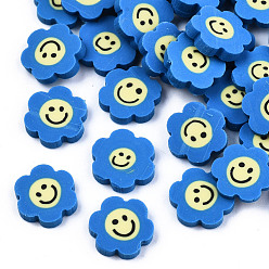 Royal Blue Handmade Polymer Clay Cabochons, Polymer Clay Slices for Resin Crafts & DIY Projects, Flower with Smile, Royal Blue, 9~10x9.5~10.5x2mm, about 5750pcs/1000g