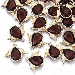 Кокосово-Коричневый Граненые подвески стекла, с элементами из экологически чистого сплава, без кадмия, без никеля и без свинца, ангел, золотой свет, кокосового коричневый, 18x22x4.5 мм, отверстие : 1.6 мм